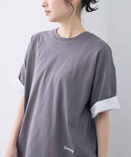 coen(コーエン)の「袖裏配色 ロゴ刺繍Tシャツ(Tシャツ/カットソー・レディース・ピンク/ブラウン/オフホワイト/ダークグレー・L/M)」の15枚目の写真