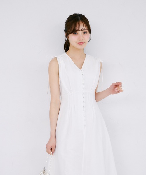 tocco closet（トッコ　クローゼット）の「コットンレーススカラップ刺繍ドロストリボンワンピース（ワンピース・レディース・ブラック/ラベンダー/オフホワイト・M）」の7枚目の写真