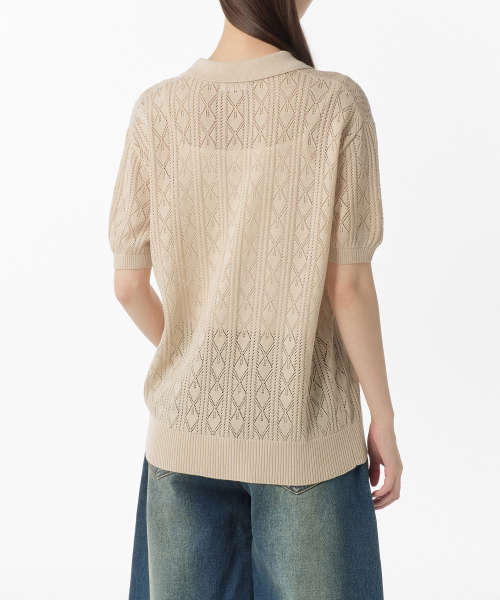 MUSINSA STANDARD WOMAN（ムシンサスタンダードウーマン）の「ウィメンズリネンブレンドスカシカラー半袖カーディガン[ライトベージュ]（カーディガン/ボレロ・レディース・その他・X-SMALL/SMALL/MEDIUM/LARGE）」の4枚目の写真