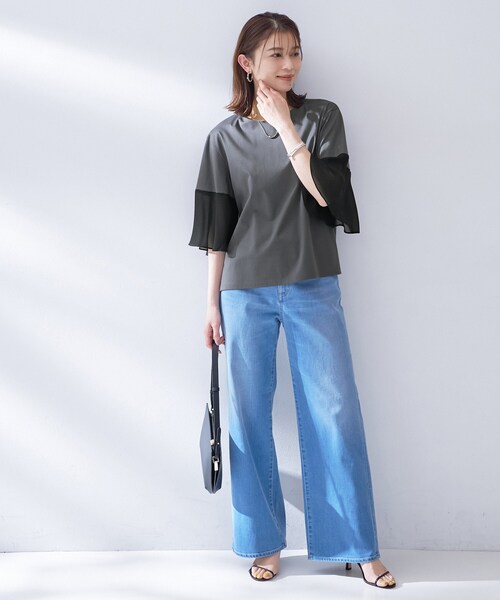 UNTITLED(アンタイトル)の「【洗える/華奢見え】袖シアープルオーバー(Tシャツ/カットソー・レディース・チャコールグレー/グリーン/オフホワイト/ブラック・02/00/50/48/44/04)」の22枚目の写真