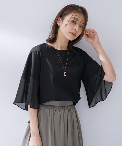UNTITLED(アンタイトル)の「【洗える/華奢見え】袖シアープルオーバー(Tシャツ/カットソー・レディース・チャコールグレー/グリーン/オフホワイト/ブラック・02/00/50/48/44/04)」の20枚目の写真