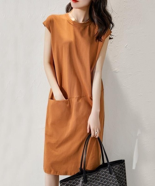 mielu（ミエル）の「フロントポケットストレートワンピース（ワンピース・レディース・ブラック/ブラウン・LARGE/MEDIUM）」の6枚目の写真