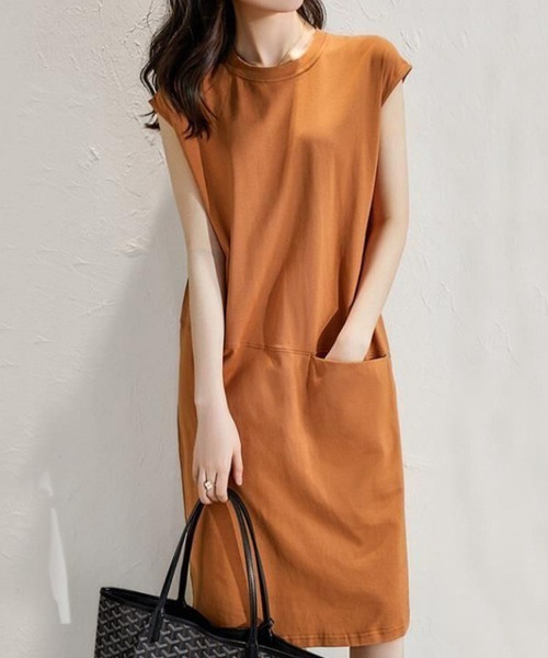 mielu（ミエル）の「フロントポケットストレートワンピース（ワンピース・レディース・ブラック/ブラウン・LARGE/MEDIUM）」の9枚目の写真