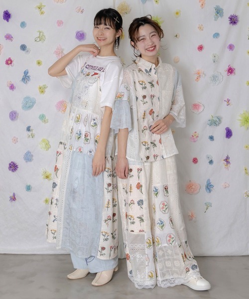 ScoLar（スカラー）の「162603：花刺繍×コットンレース×シアー 異素材キャミワンピース（ワンピース・レディース・ブラック/オフホワイト・M）」の3枚目の写真