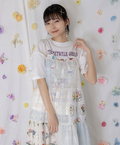 ScoLar（スカラー）の「162603：花刺繍×コットンレース×シアー 異素材キャミワンピース（ワンピース・レディース・ブラック/オフホワイト・M）」の4枚目の写真