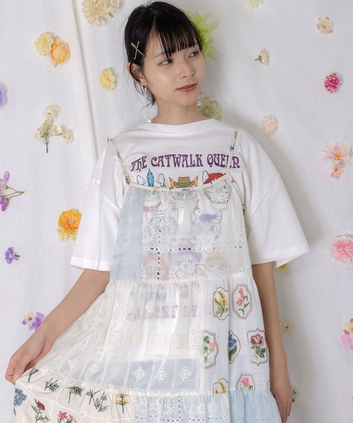 ScoLar（スカラー）の「162603：花刺繍×コットンレース×シアー 異素材キャミワンピース（ワンピース・レディース・ブラック/オフホワイト・M）」の7枚目の写真