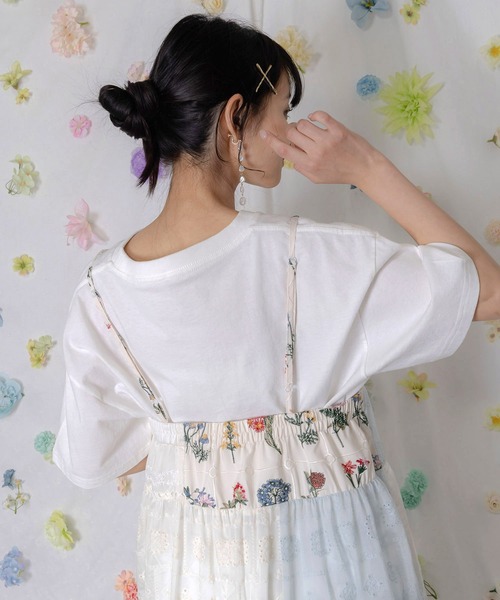 ScoLar（スカラー）の「162603：花刺繍×コットンレース×シアー 異素材キャミワンピース（ワンピース・レディース・ブラック/オフホワイト・M）」の9枚目の写真