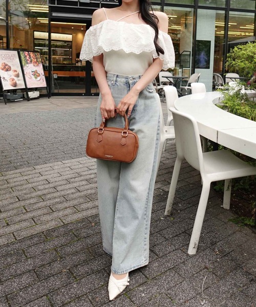 SOELA(ソエラ)の「【INGNI SOELA】コットンレースオフショルニットトップス/WEB限定(ニット/セーター・レディース・ブラック/アイボリー・FREE)」の5枚目の写真