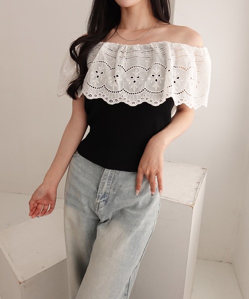 SOELA(ソエラ)の「【INGNI SOELA】コットンレースオフショルニットトップス/WEB限定(ニット/セーター・レディース・ブラック/アイボリー・FREE)」の14枚目の写真