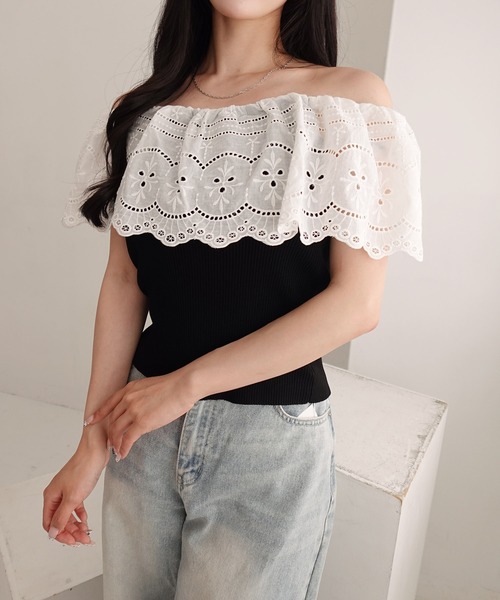 SOELA(ソエラ)の「【INGNI SOELA】コットンレースオフショルニットトップス/WEB限定(ニット/セーター・レディース・ブラック/アイボリー・FREE)」の15枚目の写真