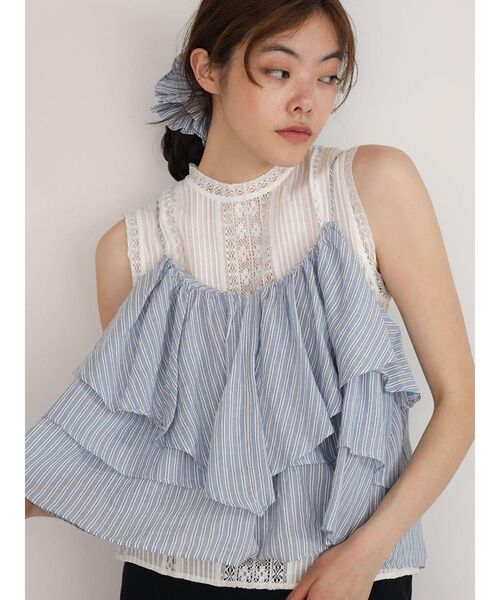 FIKA.（フィーカ）の「Lace pleated cotton blouse（シャツ/ブラウス・レディース・ブラック/オフホワイト・MEDIUM）」の7枚目の写真