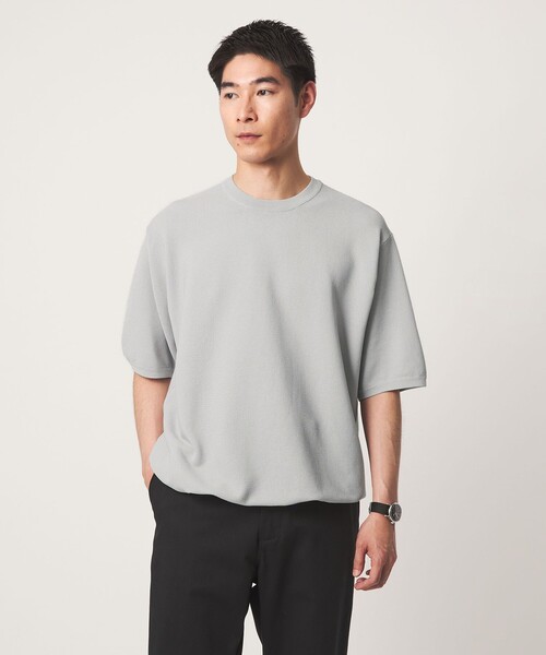 green label relaxing(グリーンレーベルリラクシング)の「ガーター ドローコード 半袖 クルーネック ニット -ウォッシャブル・UVカット・遮熱-(Tシャツ/カットソー・メンズ・ブラック/ライトグレー/ライム・M/XL/L/S)」の5枚目の写真