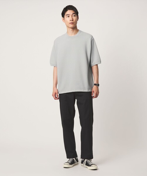 green label relaxing(グリーンレーベルリラクシング)の「ガーター ドローコード 半袖 クルーネック ニット -ウォッシャブル・UVカット・遮熱-(Tシャツ/カットソー・メンズ・ブラック/ライトグレー/ライム・M/XL/L/S)」の7枚目の写真