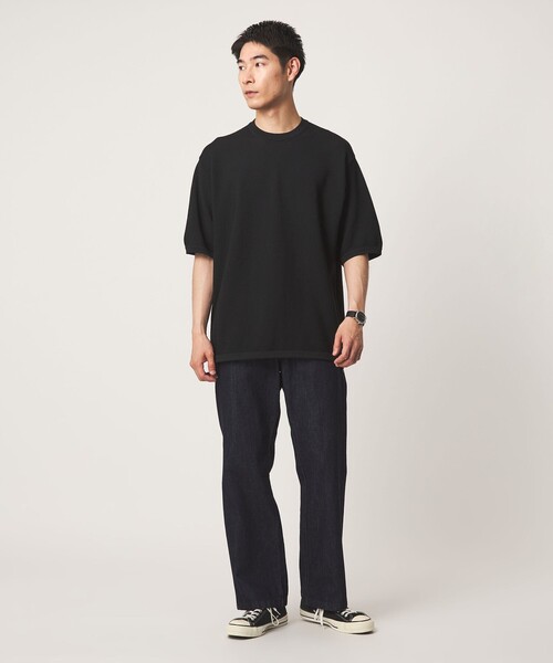 green label relaxing(グリーンレーベルリラクシング)の「ガーター ドローコード 半袖 クルーネック ニット -ウォッシャブル・UVカット・遮熱-(Tシャツ/カットソー・メンズ・ブラック/ライトグレー/ライム・M/XL/L/S)」の9枚目の写真