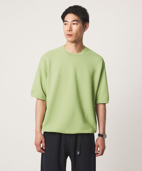 green label relaxing(グリーンレーベルリラクシング)の「ガーター ドローコード 半袖 クルーネック ニット -ウォッシャブル・UVカット・遮熱-(Tシャツ/カットソー・メンズ・ブラック/ライトグレー/ライム・M/XL/L/S)」の10枚目の写真