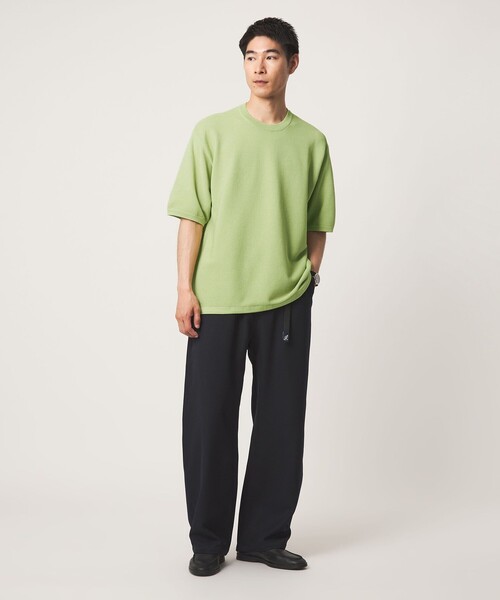 green label relaxing(グリーンレーベルリラクシング)の「ガーター ドローコード 半袖 クルーネック ニット -ウォッシャブル・UVカット・遮熱-(Tシャツ/カットソー・メンズ・ブラック/ライトグレー/ライム・M/XL/L/S)」の11枚目の写真