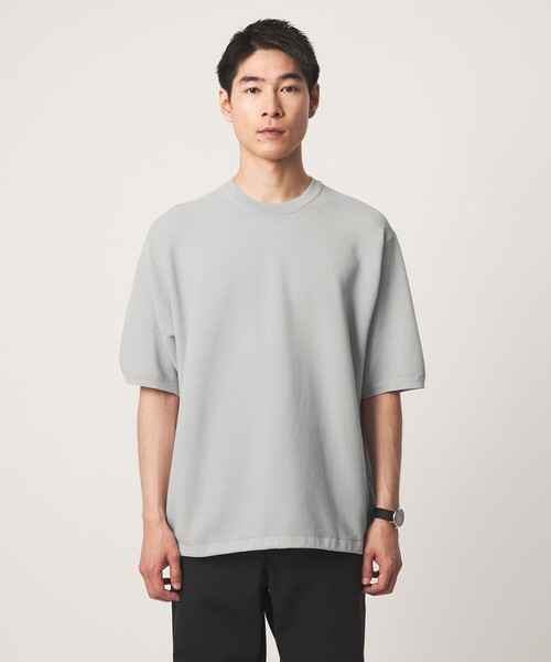 green label relaxing(グリーンレーベルリラクシング)の「ガーター ドローコード 半袖 クルーネック ニット -ウォッシャブル・UVカット・遮熱-(Tシャツ/カットソー・メンズ・ブラック/ライトグレー/ライム・M/XL/L/S)」の12枚目の写真