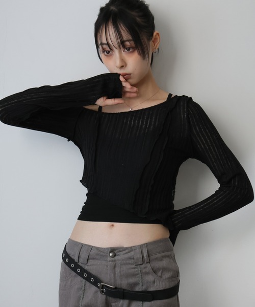 Ulysses(ユリシス)の「アシメラインシアーカットソー(Tシャツ/カットソー・レディース・グレー/ホワイト/ブラック・S/M)」の2枚目の写真