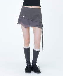Diagonal sheer string mini skirt CHARCOAL