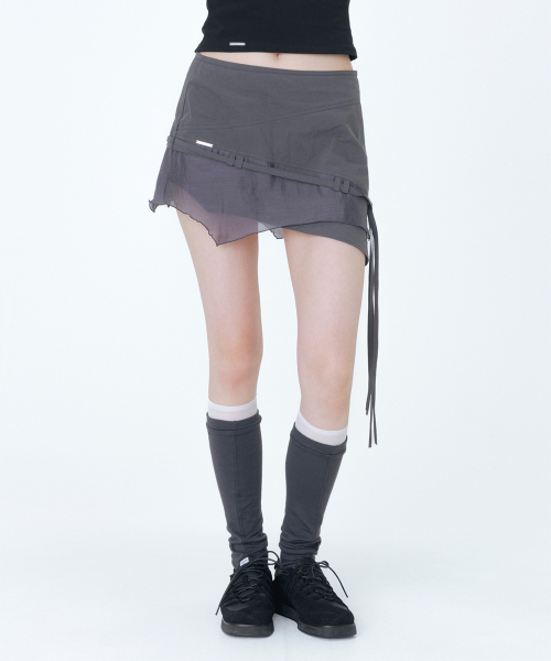 Diagonal sheer string mini skirt CHARCOAL（スカート）｜Miseki