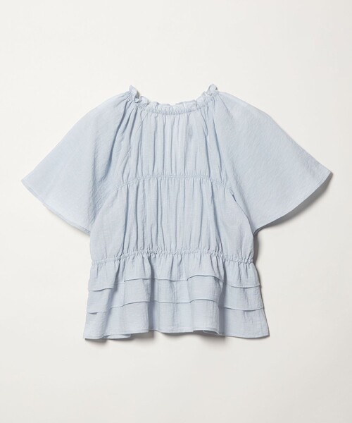 EMMEL REFINES（エメルリファインズ）の「＜EMMEL REFINES＞EM フリルギャザー キーネック ショートスリーブ ブラウス（シャツ/ブラウス・レディース・ライム/オフホワイト/ライトブルー・FREE）」の4枚目の写真