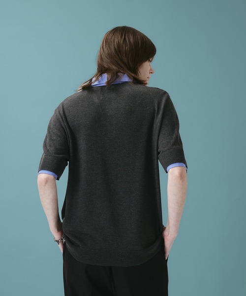 SELLE GLANT（セレグランテ）の「LAYERED KNIT POLO SHIRT / レイヤードライクニットポロシャツ（ポロシャツ・メンズ・ダークブラウン/ブラック・LARGE/MEDIUM/SMALL）」の3枚目の写真