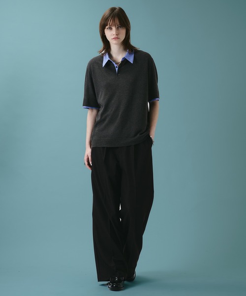 SELLE GLANT（セレグランテ）の「LAYERED KNIT POLO SHIRT / レイヤードライクニットポロシャツ（ポロシャツ・メンズ・ダークブラウン/ブラック・LARGE/MEDIUM/SMALL）」の4枚目の写真