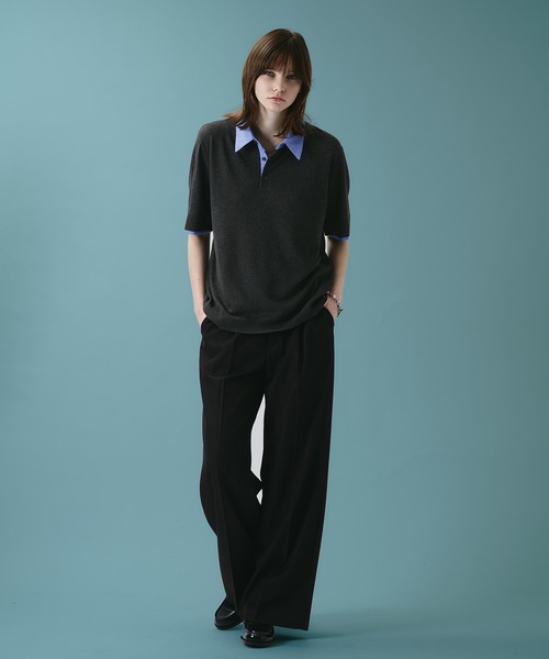 SELLE GLANT（セレグランテ）の「LAYERED KNIT POLO SHIRT / レイヤードライクニットポロシャツ（ポロシャツ・メンズ・ダークブラウン/ブラック・LARGE/MEDIUM/SMALL）」の6枚目の写真