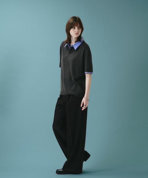 SELLE GLANT（セレグランテ）の「LAYERED KNIT POLO SHIRT / レイヤードライクニットポロシャツ（ポロシャツ・メンズ・ダークブラウン/ブラック・LARGE/MEDIUM/SMALL）」の7枚目の写真