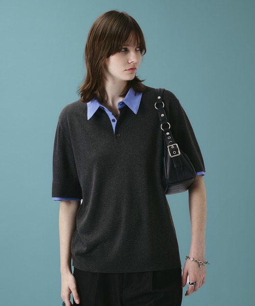 SELLE GLANT（セレグランテ）の「LAYERED KNIT POLO SHIRT / レイヤードライクニットポロシャツ（ポロシャツ・メンズ・ダークブラウン/ブラック・LARGE/MEDIUM/SMALL）」の10枚目の写真