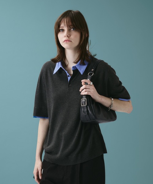 SELLE GLANT（セレグランテ）の「LAYERED KNIT POLO SHIRT / レイヤードライクニットポロシャツ（ポロシャツ・メンズ・ダークブラウン/ブラック・LARGE/MEDIUM/SMALL）」の9枚目の写真