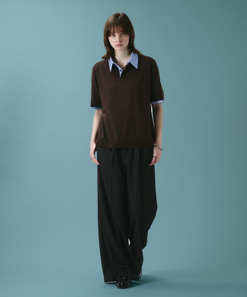 SELLE GLANT（セレグランテ）の「LAYERED KNIT POLO SHIRT / レイヤードライクニットポロシャツ（ポロシャツ・メンズ・ダークブラウン/ブラック・LARGE/MEDIUM/SMALL）」の17枚目の写真