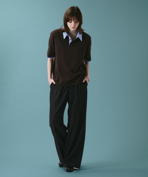 SELLE GLANT（セレグランテ）の「LAYERED KNIT POLO SHIRT / レイヤードライクニットポロシャツ（ポロシャツ・メンズ・ダークブラウン/ブラック・LARGE/MEDIUM/SMALL）」の18枚目の写真