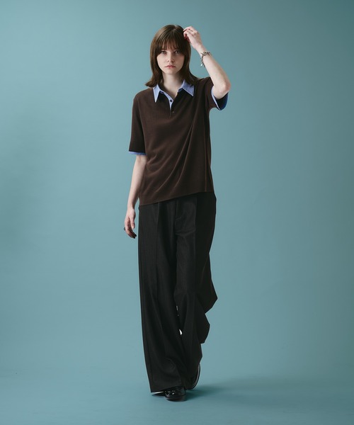 SELLE GLANT（セレグランテ）の「LAYERED KNIT POLO SHIRT / レイヤードライクニットポロシャツ（ポロシャツ・メンズ・ダークブラウン/ブラック・LARGE/MEDIUM/SMALL）」の19枚目の写真