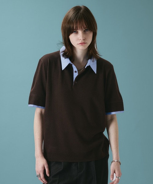 SELLE GLANT（セレグランテ）の「LAYERED KNIT POLO SHIRT / レイヤードライクニットポロシャツ（ポロシャツ・メンズ・ダークブラウン/ブラック・LARGE/MEDIUM/SMALL）」の13枚目の写真