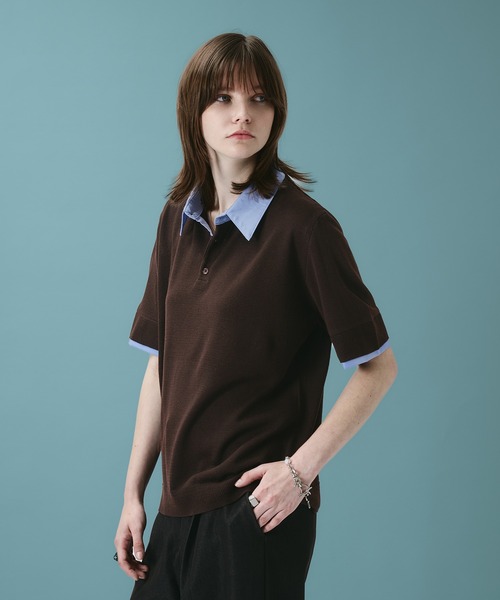 SELLE GLANT（セレグランテ）の「LAYERED KNIT POLO SHIRT / レイヤードライクニットポロシャツ（ポロシャツ・メンズ・ダークブラウン/ブラック・LARGE/MEDIUM/SMALL）」の15枚目の写真