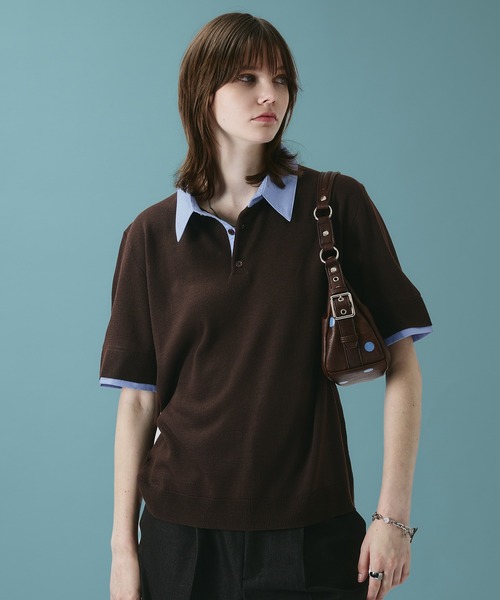 SELLE GLANT（セレグランテ）の「LAYERED KNIT POLO SHIRT / レイヤードライクニットポロシャツ（ポロシャツ・メンズ・ダークブラウン/ブラック・LARGE/MEDIUM/SMALL）」の22枚目の写真