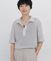 ◆【清涼アイテム / ウォッシャブル】リーフ格子レース ポロTシャツ