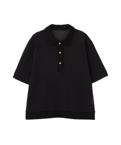 human woman(ヒューマンウーマン)の「◆【清涼アイテム / ウォッシャブル】リーフ格子レース ポロTシャツ(ポロシャツ・レディース・グレー/ブラック・MEDIUM)」の10枚目の写真