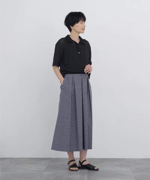 human woman(ヒューマンウーマン)の「◆【清涼アイテム / ウォッシャブル】リーフ格子レース ポロTシャツ(ポロシャツ・レディース・グレー/ブラック・MEDIUM)」の12枚目の写真
