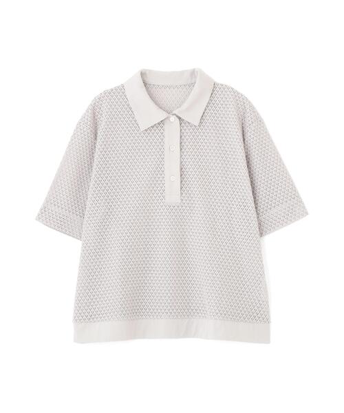 human woman(ヒューマンウーマン)の「◆【清涼アイテム / ウォッシャブル】リーフ格子レース ポロTシャツ(ポロシャツ・レディース・グレー/ブラック・MEDIUM)」の14枚目の写真