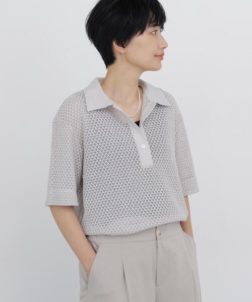 human woman(ヒューマンウーマン)の「◆【清涼アイテム / ウォッシャブル】リーフ格子レース ポロTシャツ(ポロシャツ・レディース・グレー/ブラック・MEDIUM)」の15枚目の写真