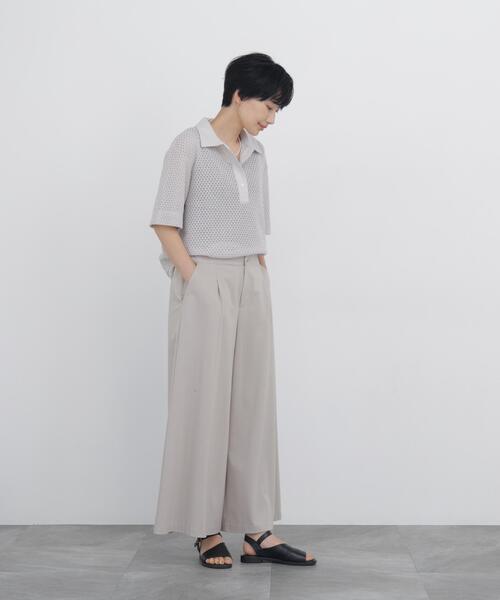 human woman(ヒューマンウーマン)の「◆【清涼アイテム / ウォッシャブル】リーフ格子レース ポロTシャツ(ポロシャツ・レディース・グレー/ブラック・MEDIUM)」の16枚目の写真