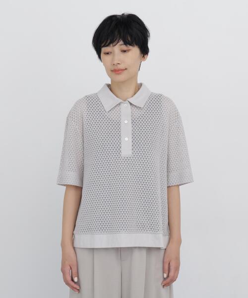 human woman(ヒューマンウーマン)の「◆【清涼アイテム / ウォッシャブル】リーフ格子レース ポロTシャツ(ポロシャツ・レディース・グレー/ブラック・MEDIUM)」の17枚目の写真