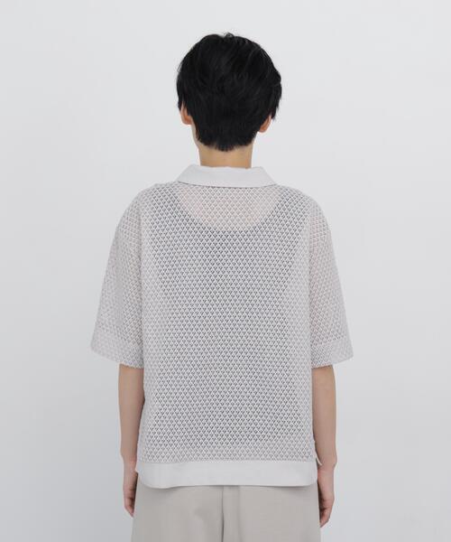 human woman(ヒューマンウーマン)の「◆【清涼アイテム / ウォッシャブル】リーフ格子レース ポロTシャツ(ポロシャツ・レディース・グレー/ブラック・MEDIUM)」の4枚目の写真