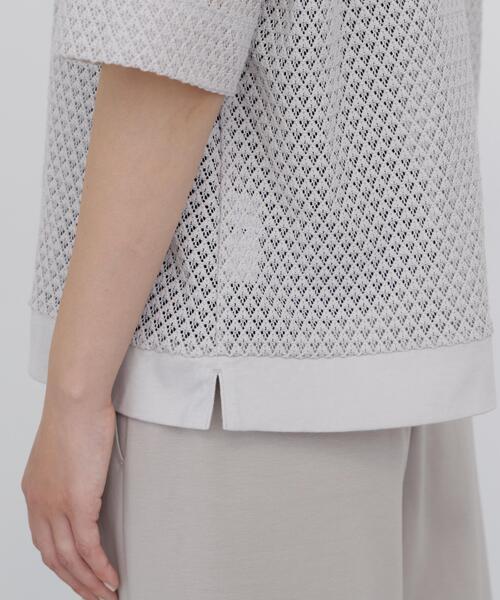 human woman(ヒューマンウーマン)の「◆【清涼アイテム / ウォッシャブル】リーフ格子レース ポロTシャツ(ポロシャツ・レディース・グレー/ブラック・MEDIUM)」の7枚目の写真