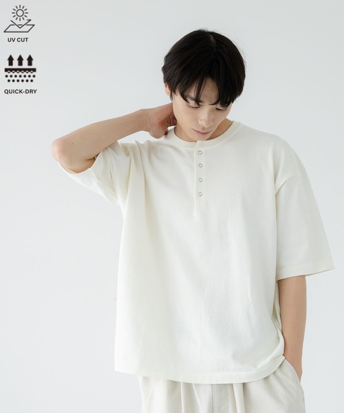 LOWRYS FARM(ローリーズファーム)の「UVカット・吸水速乾【LFM(U)】DRYMIXヘンリーニットSS 911116(Tシャツ/カットソー・メンズ・ネイビー/ホワイト/イエロー・LARGE/MEDIUM)」の2枚目の写真