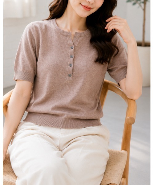 FAZVY(ファズビー)の「スキッパーネック半袖ニット(ニット/セーター・レディース・ネイビー/ブラウン・M)」の20枚目の写真