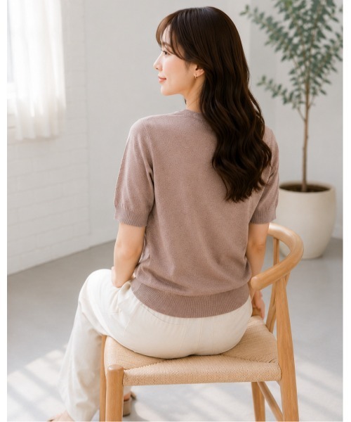 FAZVY(ファズビー)の「スキッパーネック半袖ニット(ニット/セーター・レディース・ネイビー/ブラウン・M)」の21枚目の写真