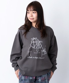ジャガードニット　What a dope dog is!クルーネック